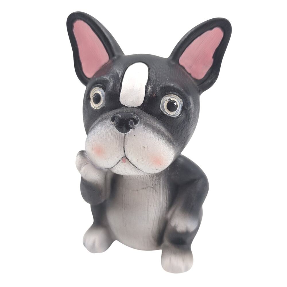Cute French Bulldog Boston Terrier Puppy Dog 4" Figurine Decor Black White